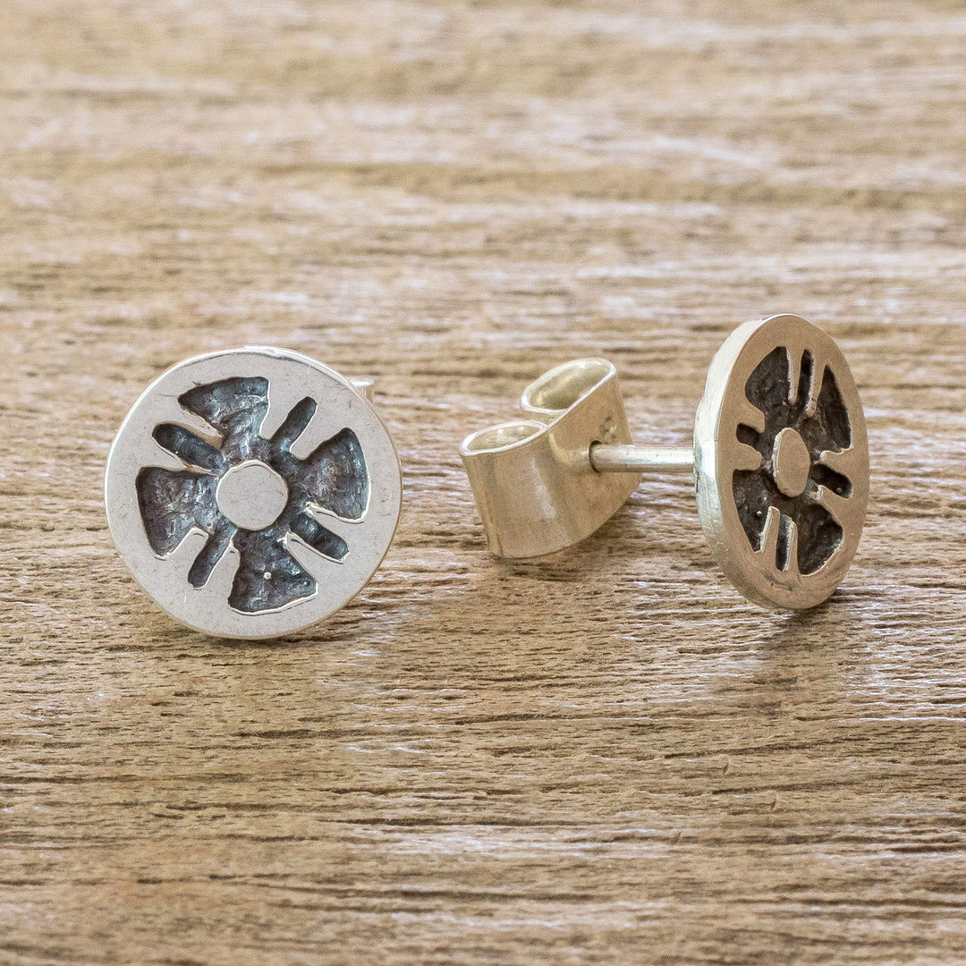 Stylized Flower Sterling Silver Stud Earrings - Flower of the Maya