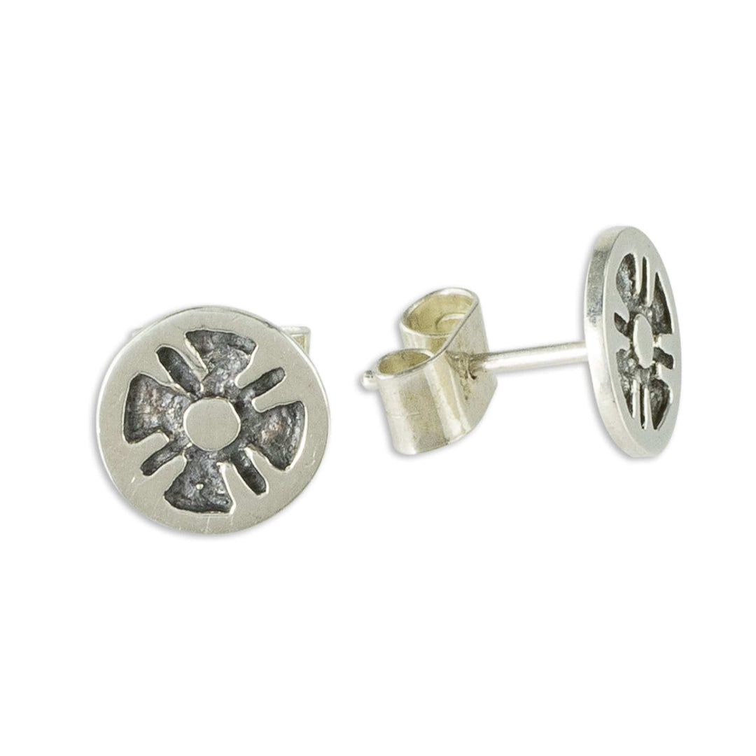 Stylized Flower Sterling Silver Stud Earrings - Flower of the Maya