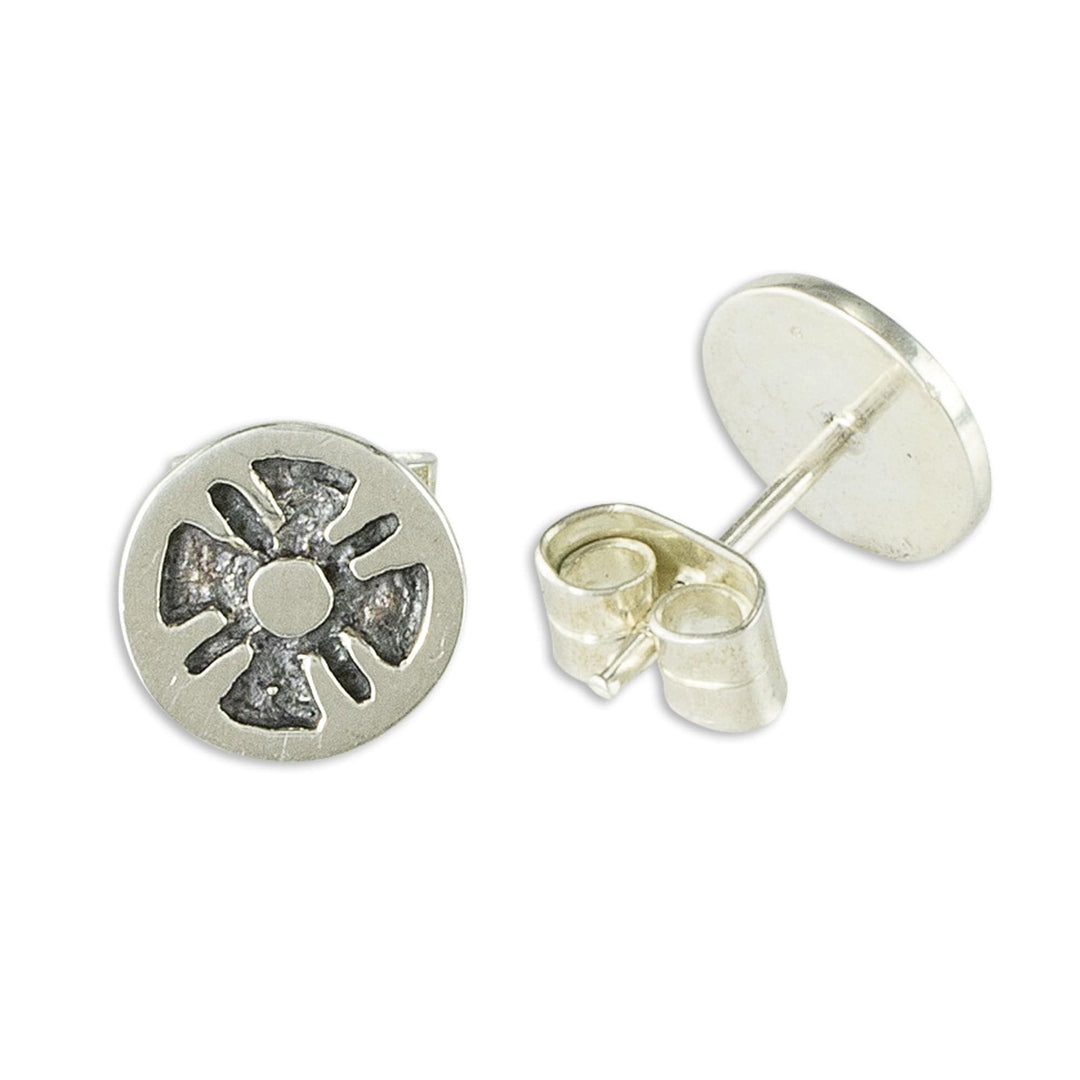 Stylized Flower Sterling Silver Stud Earrings - Flower of the Maya