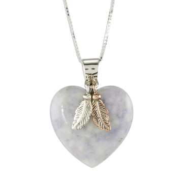 Natural Lavender Jade and Sterling Silver Heart Necklace - Lilac Heart