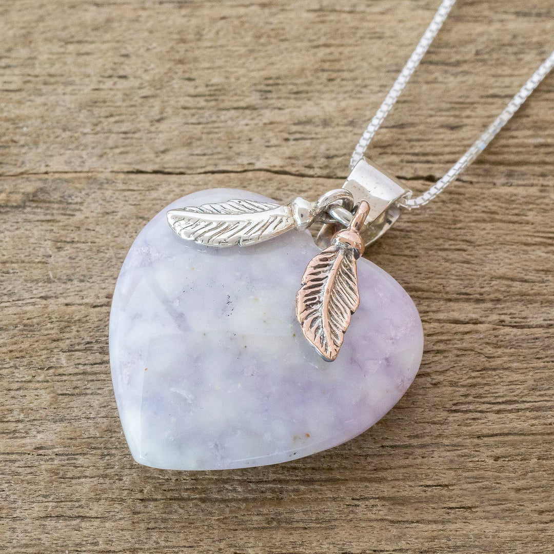 Natural Lavender Jade and Sterling Silver Heart Necklace - Lilac Heart