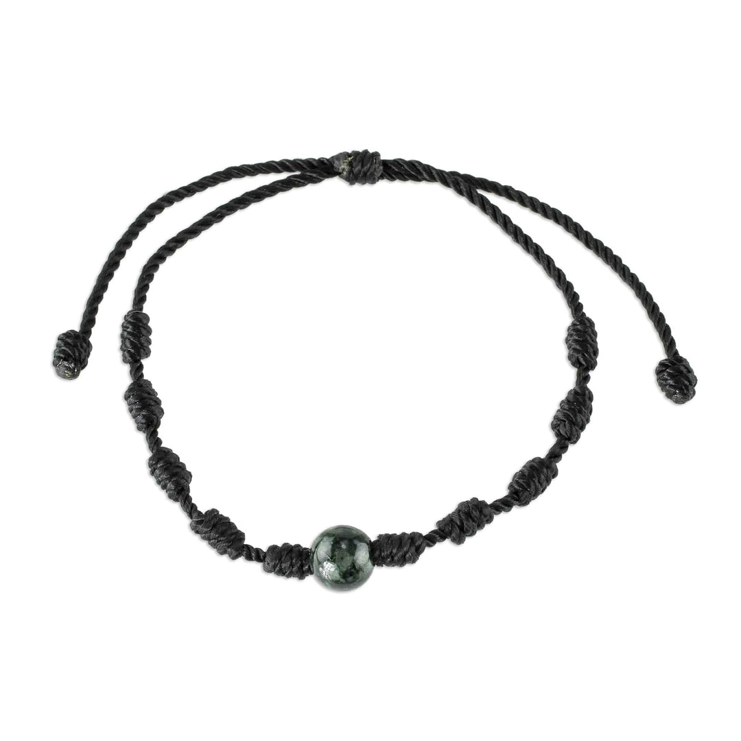 Unisex Black Cord and Green Jade Bracelet - Knotty