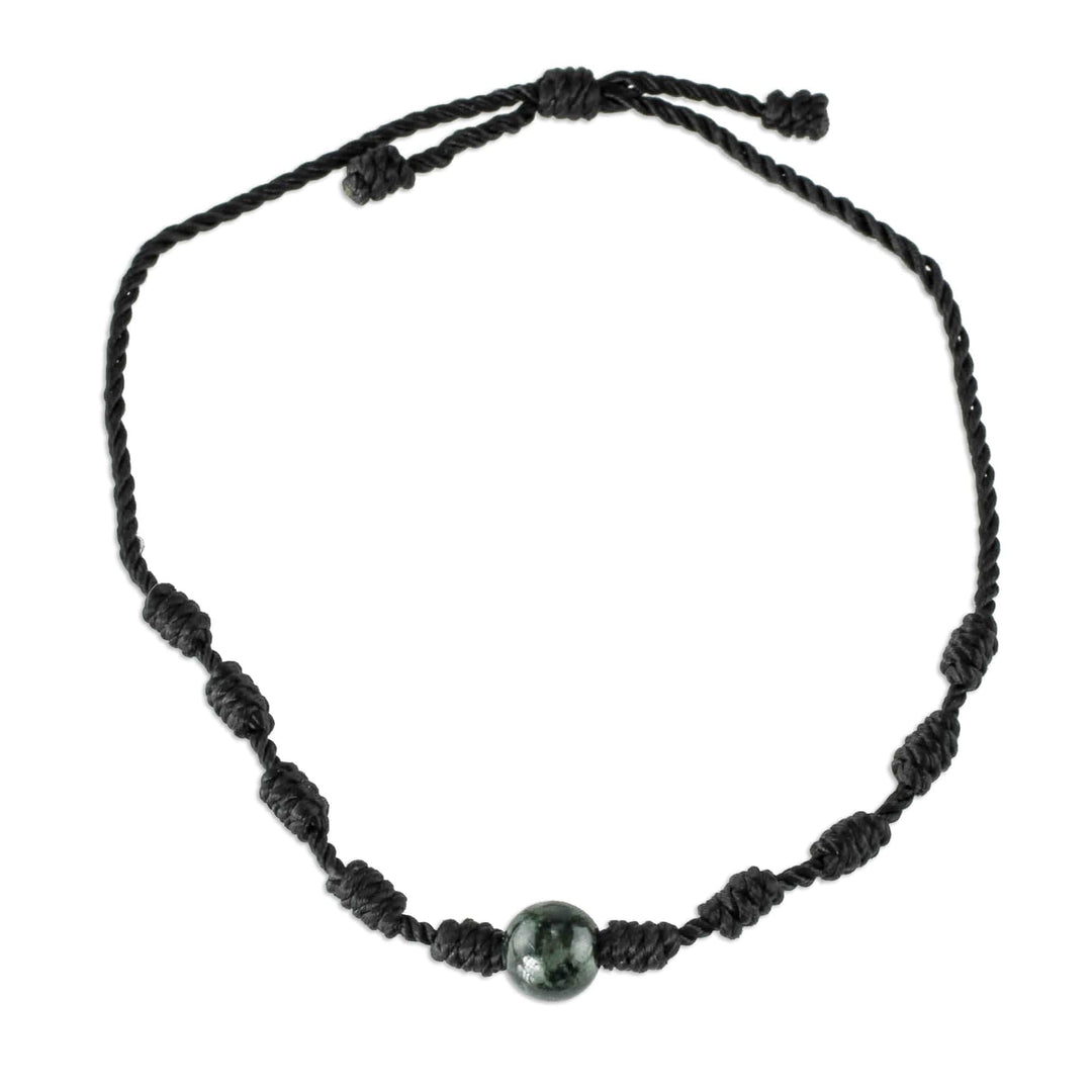 Unisex Black Cord and Green Jade Bracelet - Knotty