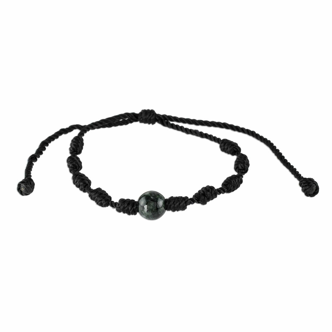Unisex Black Cord and Green Jade Bracelet - Knotty