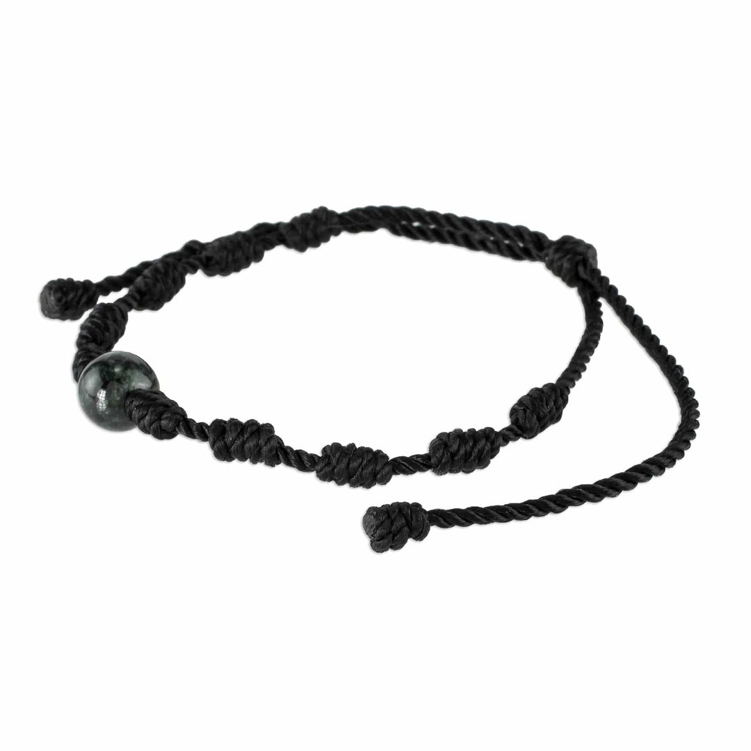 Unisex Black Cord and Green Jade Bracelet - Knotty