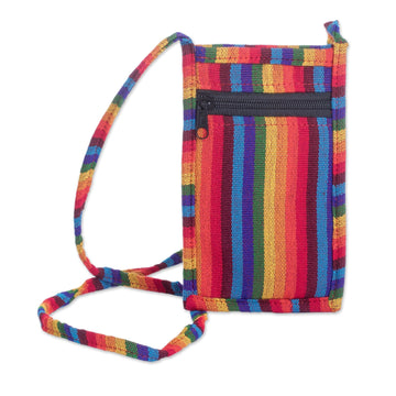 Multicolored Hand Woven Cotton Cell Phone Sling Bag - Rainbow Days