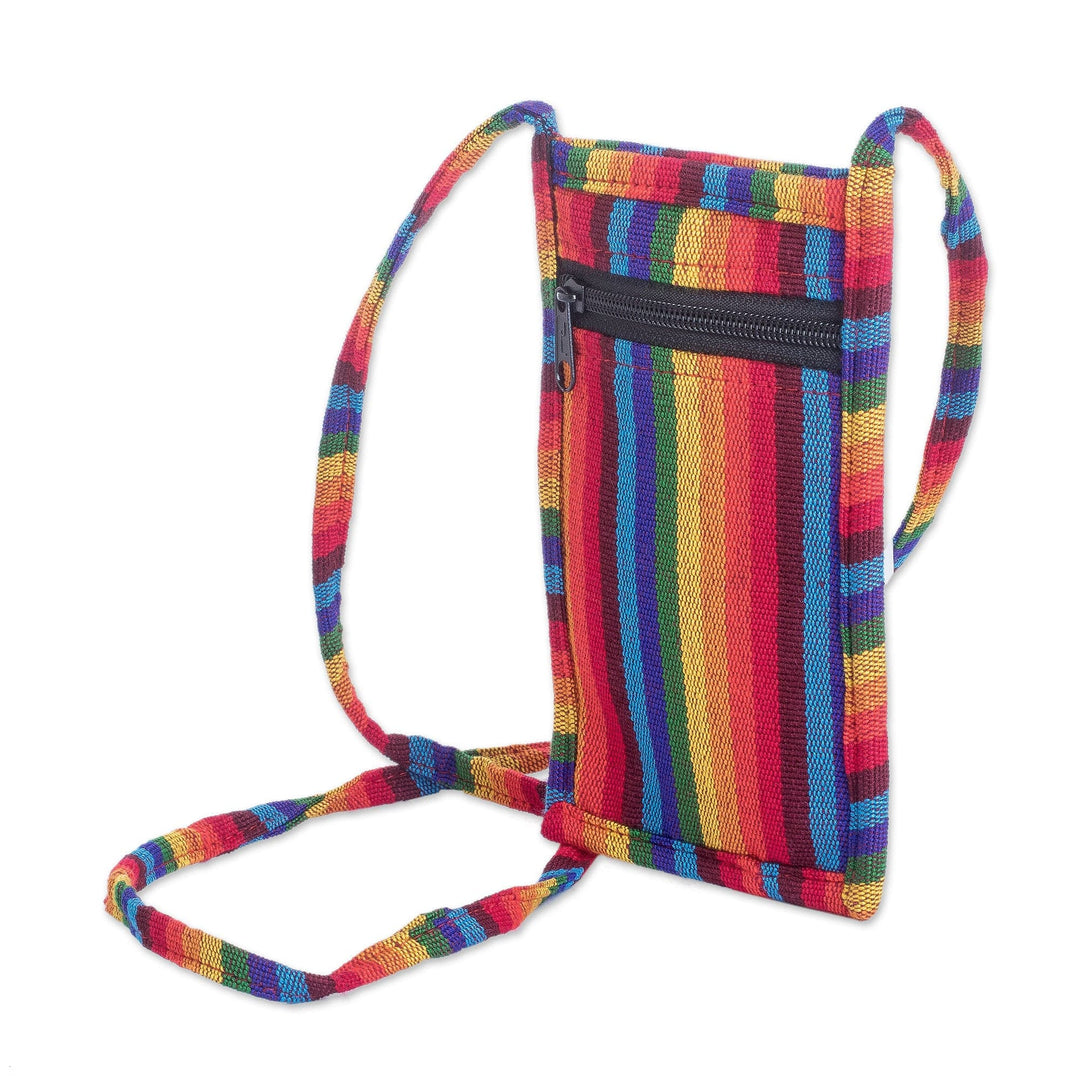 Multicolored Hand Woven Cotton Cell Phone Sling Bag - Rainbow Days