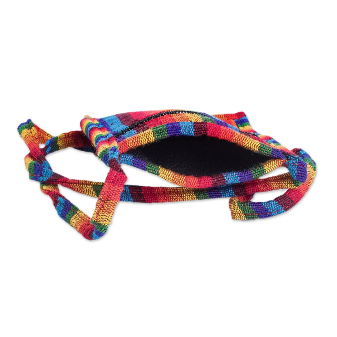 Multicolored Hand Woven Cotton Cell Phone Sling Bag - Rainbow Days