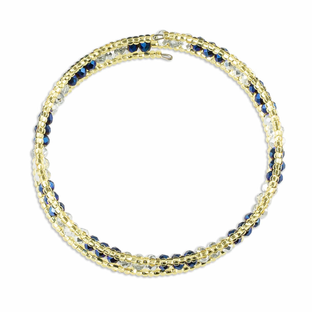 Blue and Gold Crystal Beaded Wrap Bracelet - Brilliant Blue