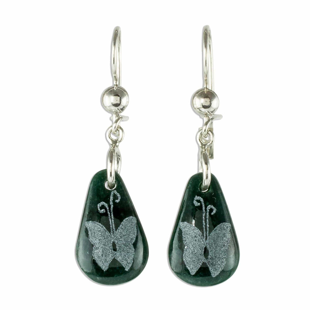 Sterling Silver and Jade Butterfly Dangle Earrings - Living Nature - Butterfly