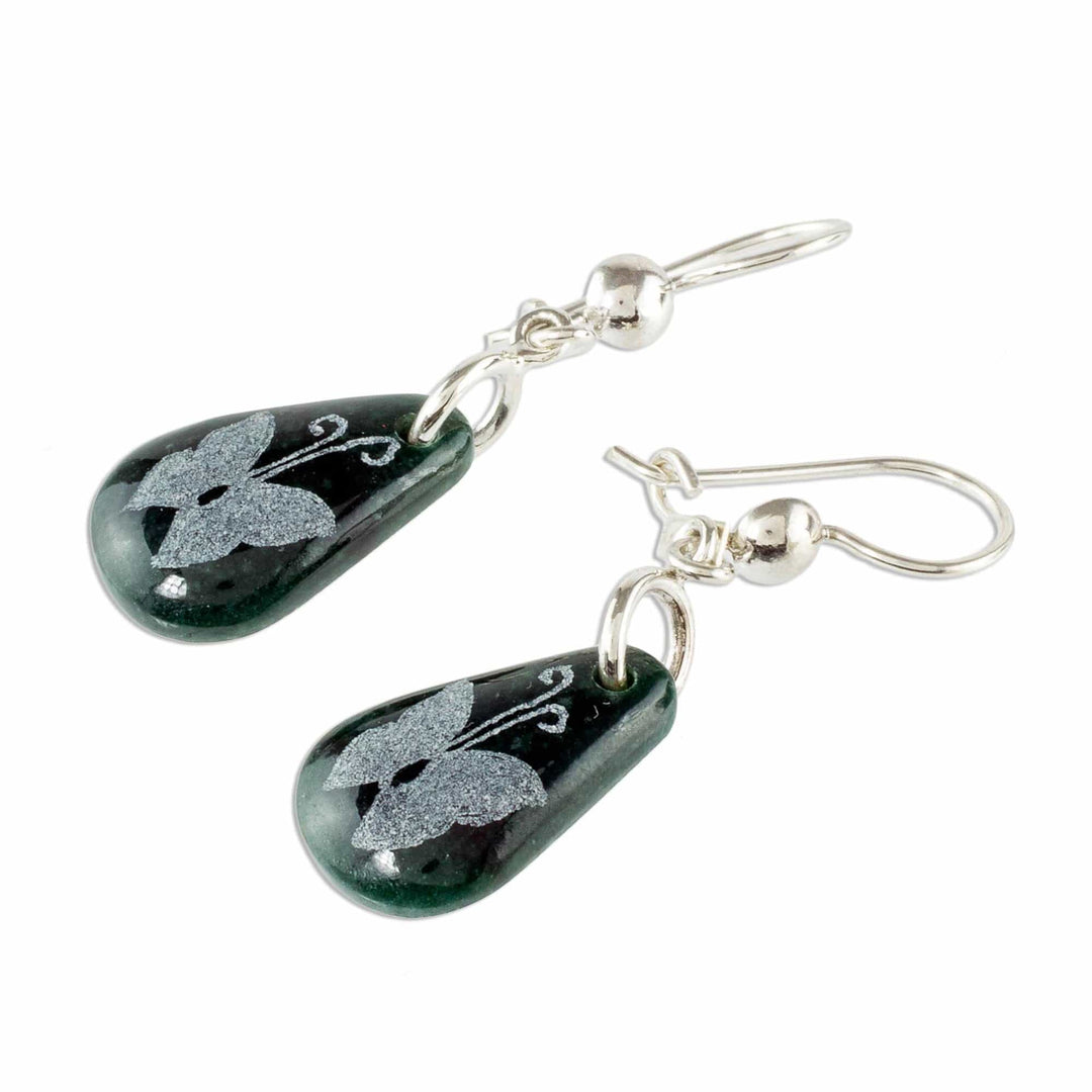 Sterling Silver and Jade Butterfly Dangle Earrings - Living Nature - Butterfly