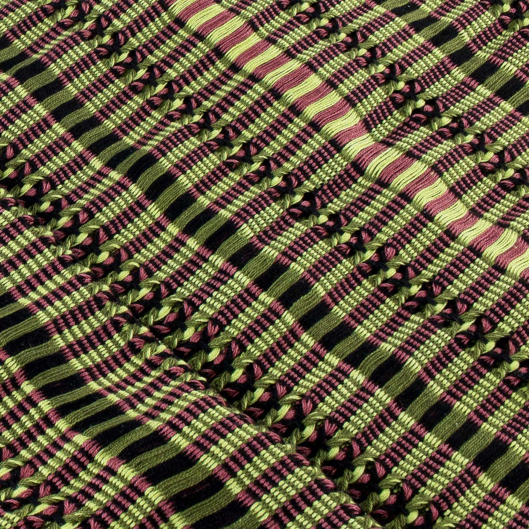 Green-Yellow-Peach Handwoven Cotton Scarf from Guatemala - Sunny Forest Rose