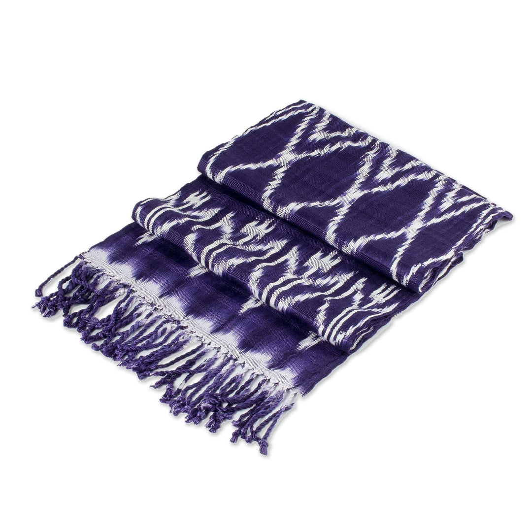 Hand Woven Violet and White Ikat Scarf - Silhouette in Violet