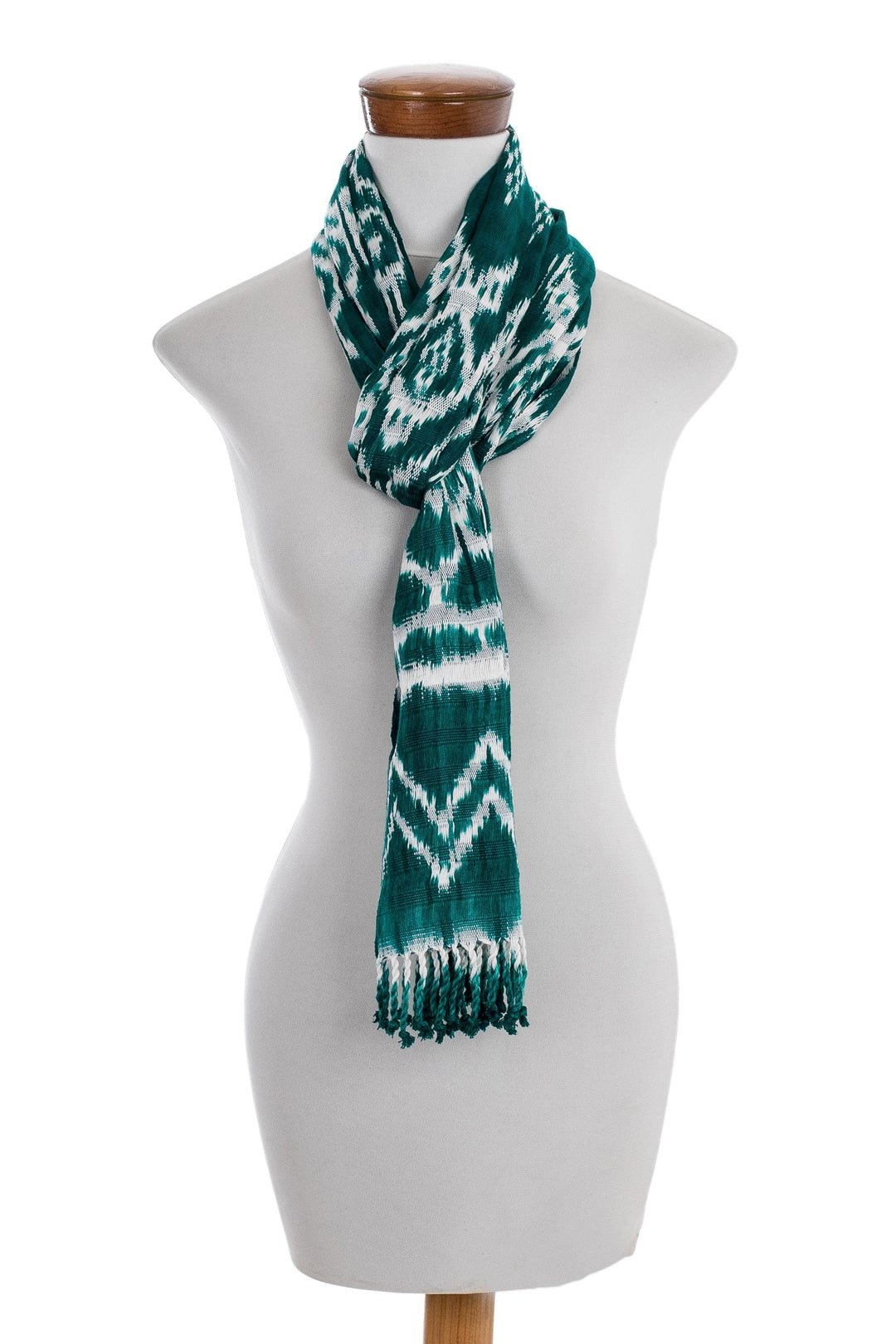 Rayon Ikat Scarf in Teal and White - Silhouette in Teal