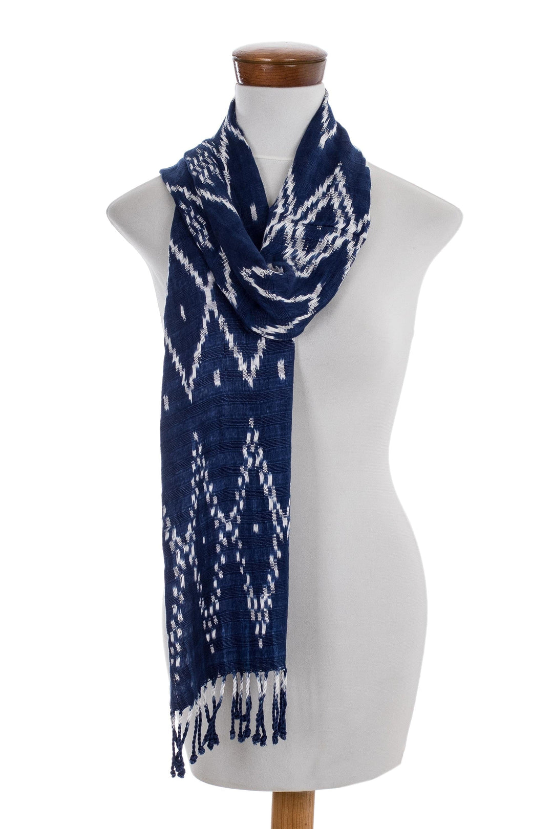 Blue and White Ikat Scarf - Silhouette in Navy
