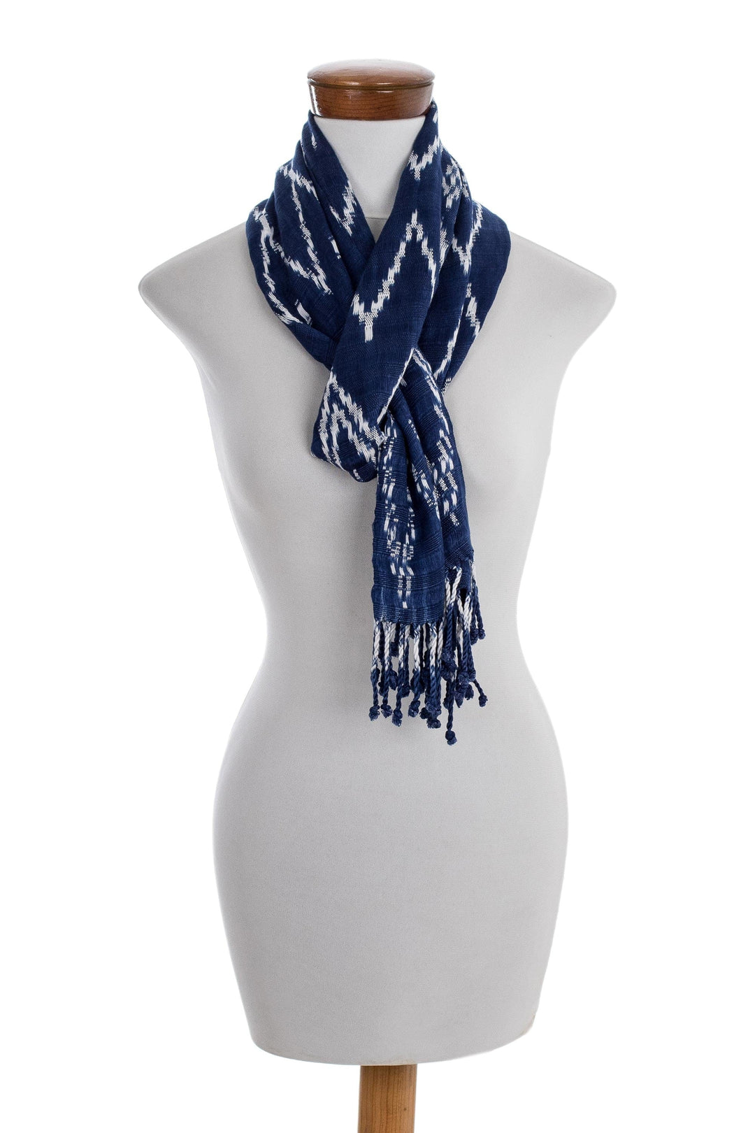 Blue and White Ikat Scarf - Silhouette in Navy