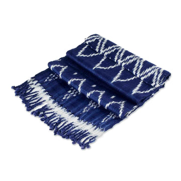 Blue and White Ikat Scarf - Silhouette in Navy