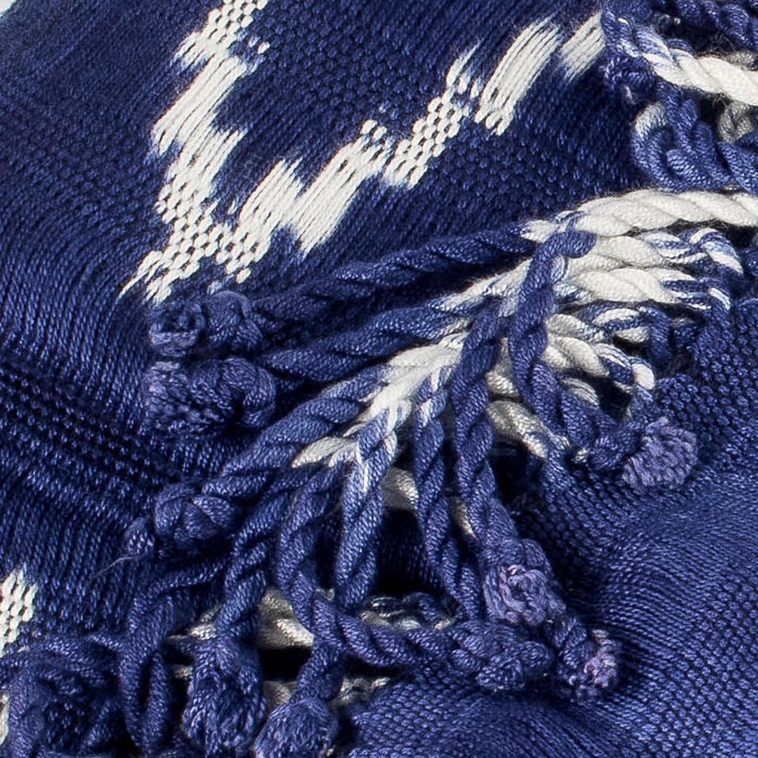 Blue and White Ikat Scarf - Silhouette in Navy