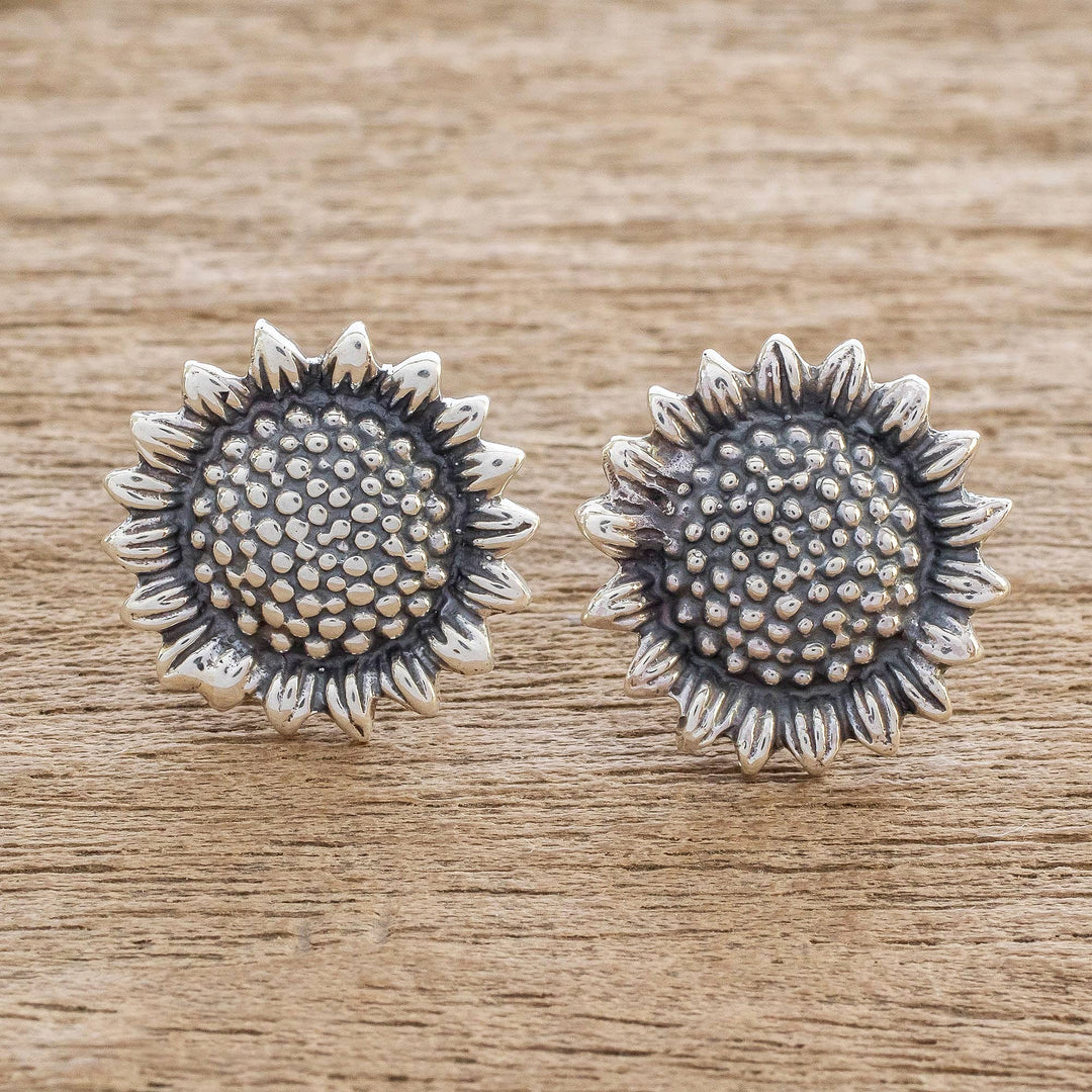 Realistic Sunflower Earrings in Sterling Silver - Flourishing Sunflowers