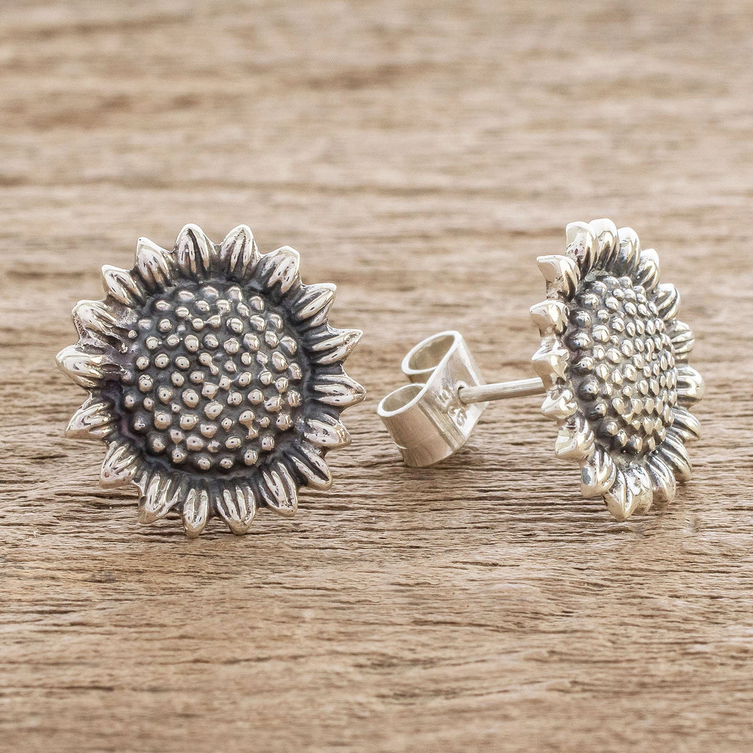 Realistic Sunflower Earrings in Sterling Silver - Flourishing Sunflowers