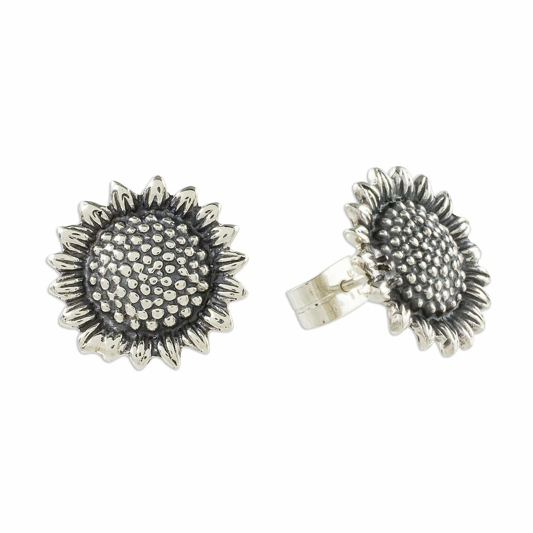 Realistic Sunflower Earrings in Sterling Silver - Flourishing Sunflowers