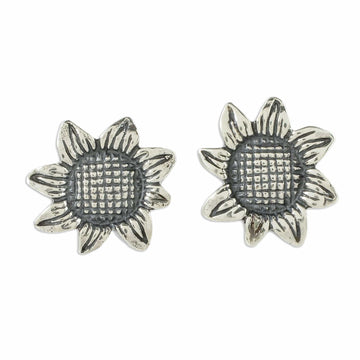 Oxidized Sterling Silver Sunflower Earrings - Vintage Sunflower