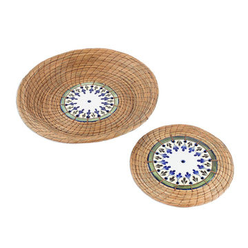 Pine Needle and Ceramic Basket and Trivet (Pair) - Natural Beauty