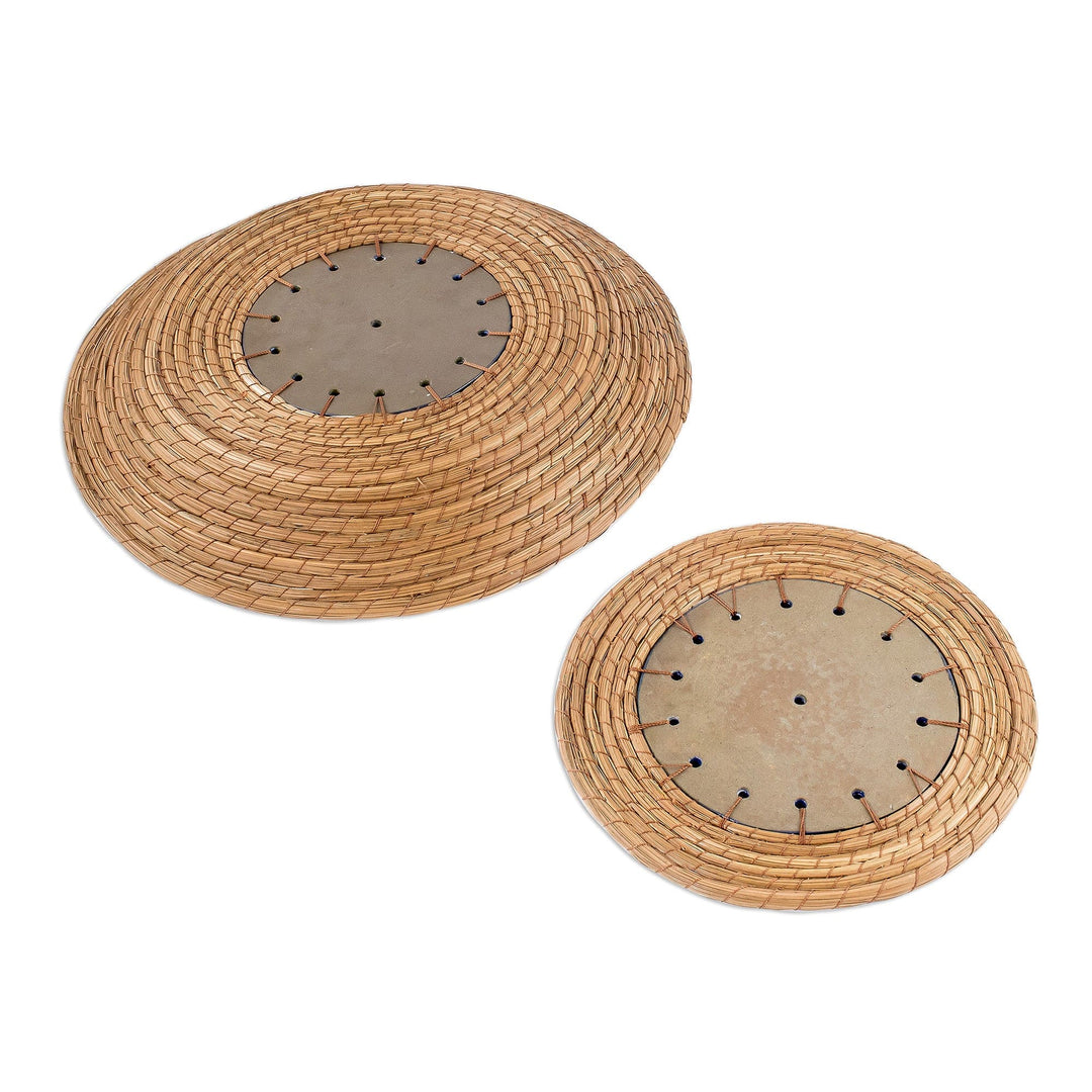 Pine Needle and Ceramic Basket and Trivet (Pair) - Natural Beauty