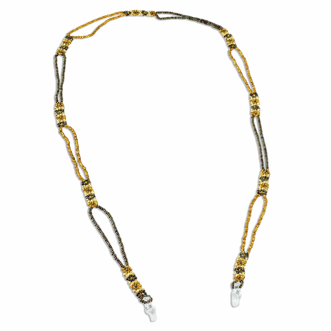 Artisan Crafted Gold and Bronze Bead Eyeglass Lanyard - Gold and Bronze Blooms