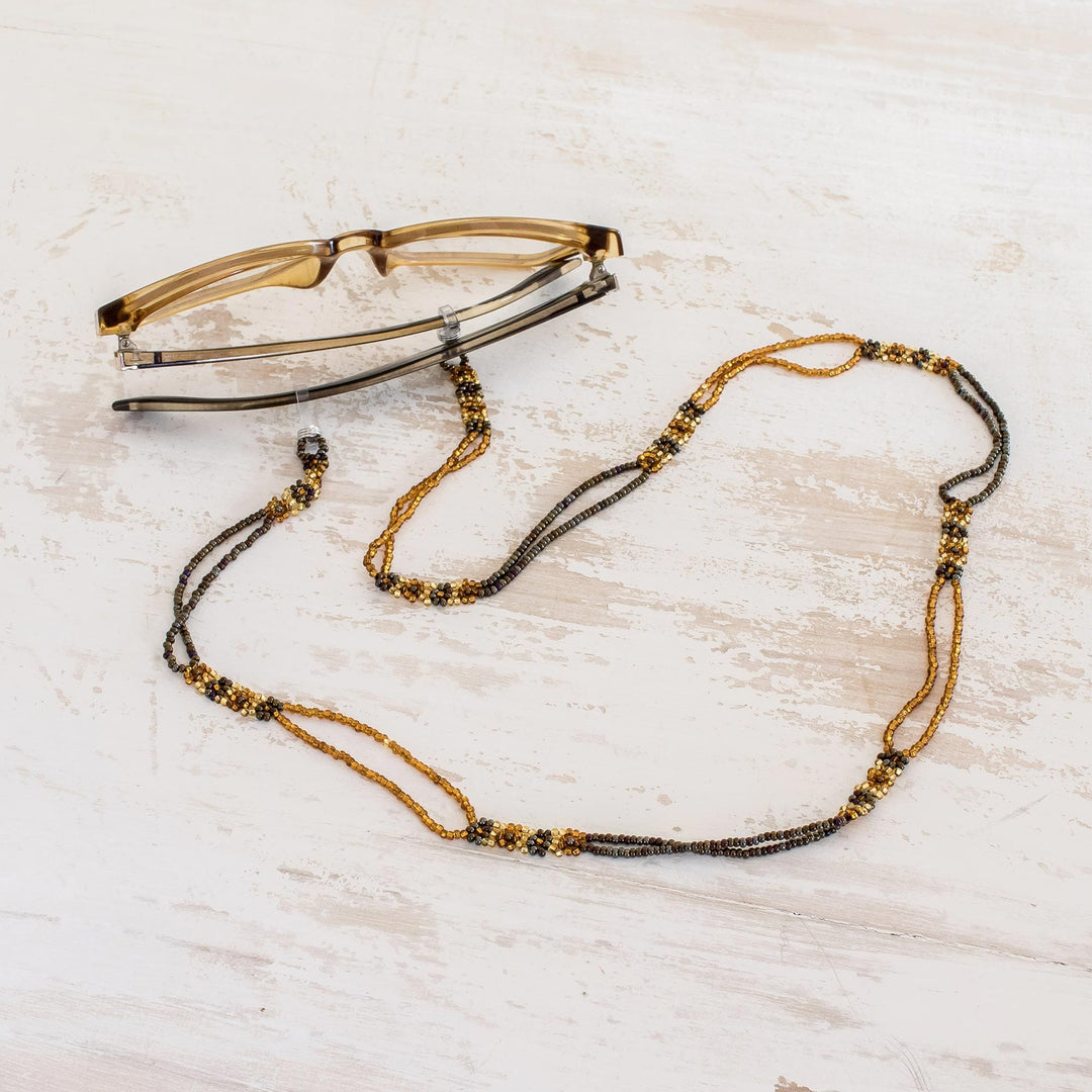 Artisan Crafted Gold and Bronze Bead Eyeglass Lanyard - Gold and Bronze Blooms