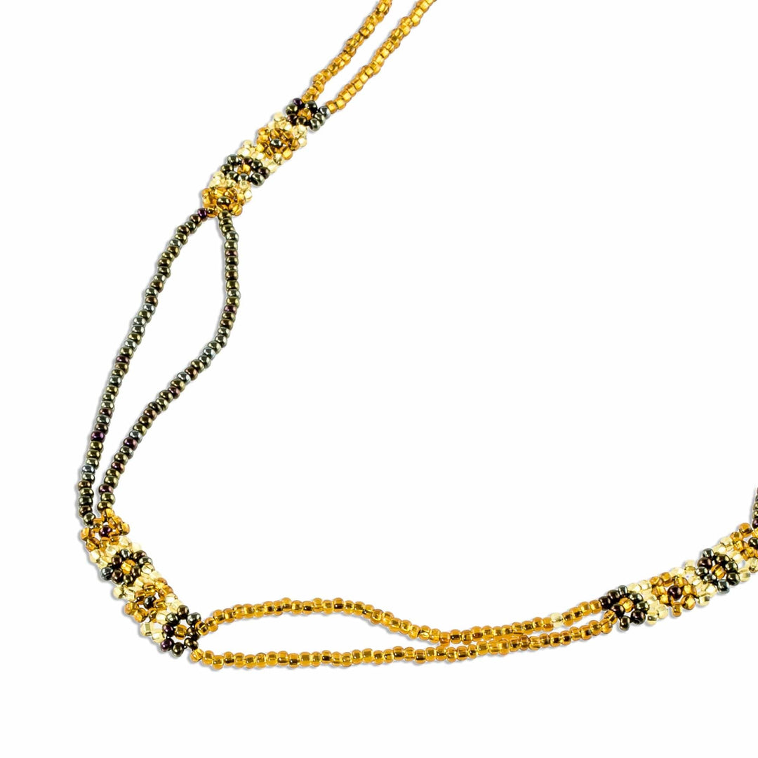 Artisan Crafted Gold and Bronze Bead Eyeglass Lanyard - Gold and Bronze Blooms