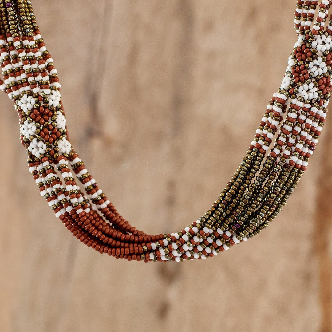 Glass Beaded Torsade Necklace in Terracotta and Bronze - Terracotta and Bronze Harmony
