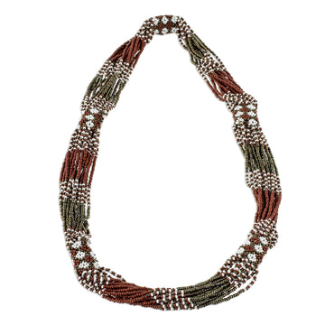 Glass Beaded Torsade Necklace in Terracotta and Bronze - Terracotta and Bronze Harmony