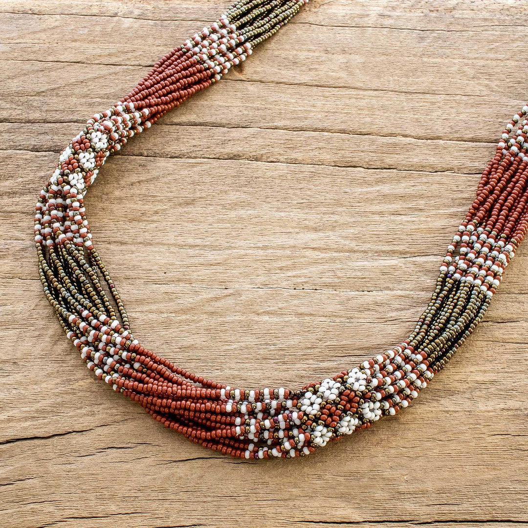 Glass Beaded Torsade Necklace in Terracotta and Bronze - Terracotta and Bronze Harmony
