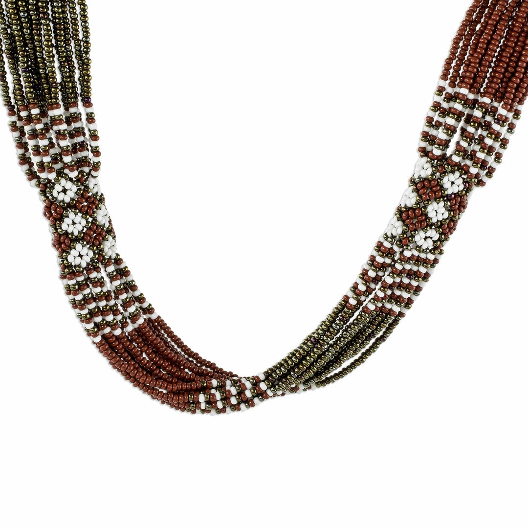 Glass Beaded Torsade Necklace in Terracotta and Bronze - Terracotta and Bronze Harmony