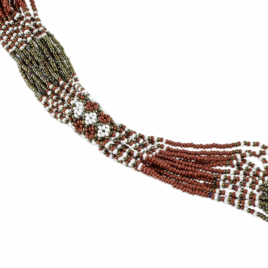Glass Beaded Torsade Necklace in Terracotta and Bronze - Terracotta and Bronze Harmony