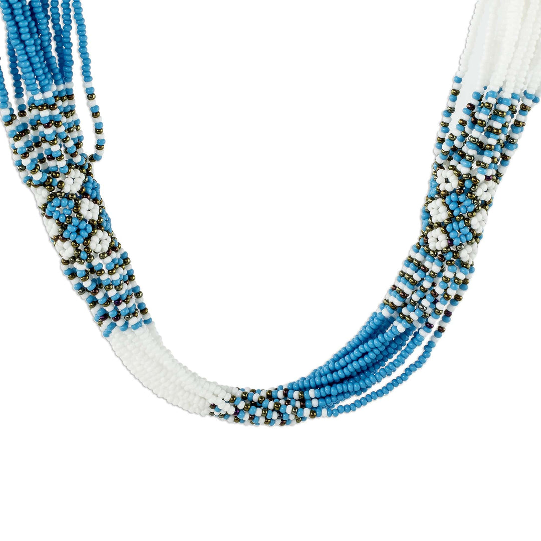 Turquoise and White Beaded Necklace - Turquoise and White Harmony