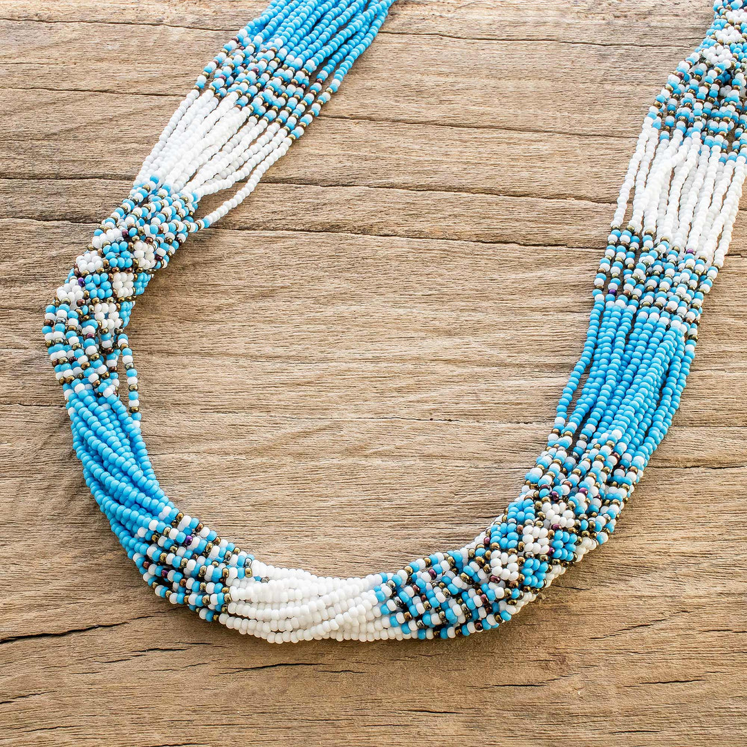 Turquoise and White Beaded Necklace - Turquoise and White Harmony