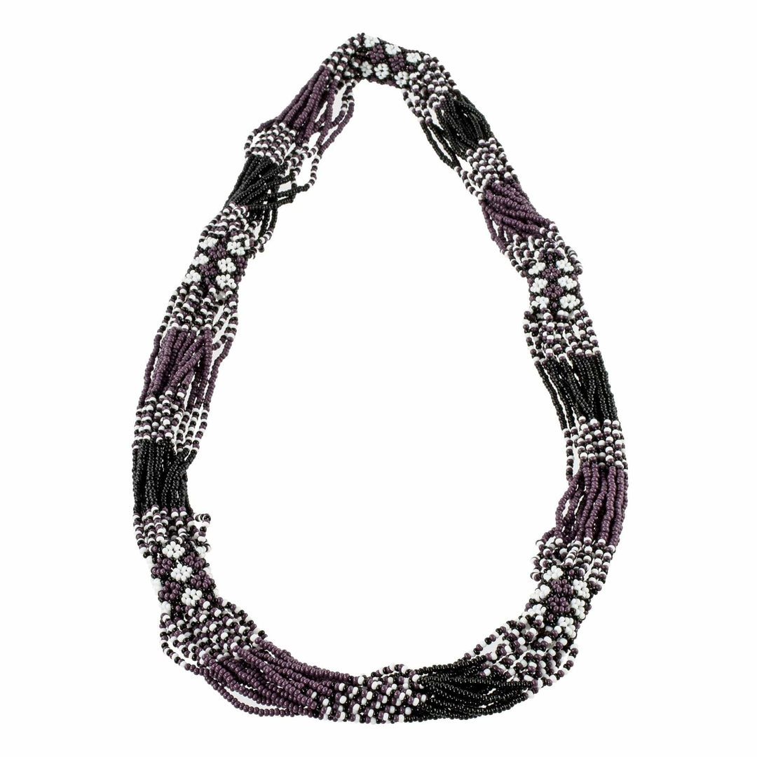 Purple and Black Long Beaded Necklace - Black and Plum Harmony