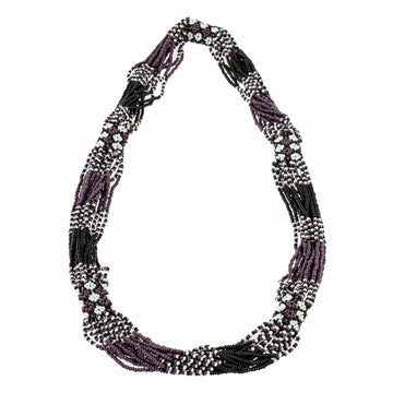 Purple and Black Long Beaded Necklace - Black and Plum Harmony