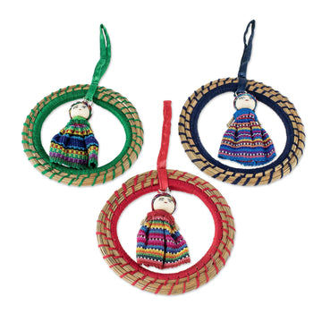 Pine Needle Worry Doll Ornaments - Set of 3 - Colorful Diversity
