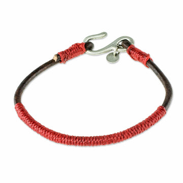Leather and Red Cord Unisex Bracelet - Destination