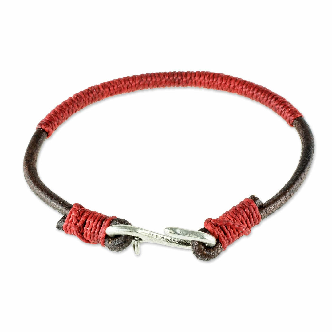 Leather and Red Cord Unisex Bracelet - Destination