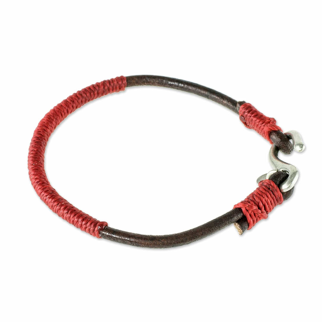 Leather and Red Cord Unisex Bracelet - Destination