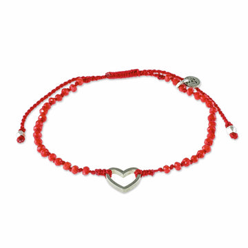 Beaded Red Cord Bracelet with Heart Pendant - Love is Everywhere