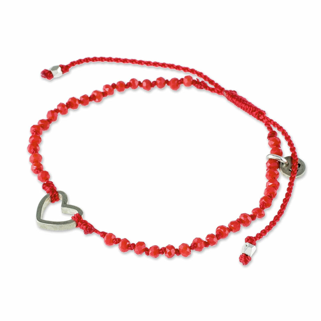 Beaded Red Cord Bracelet with Heart Pendant - Love is Everywhere