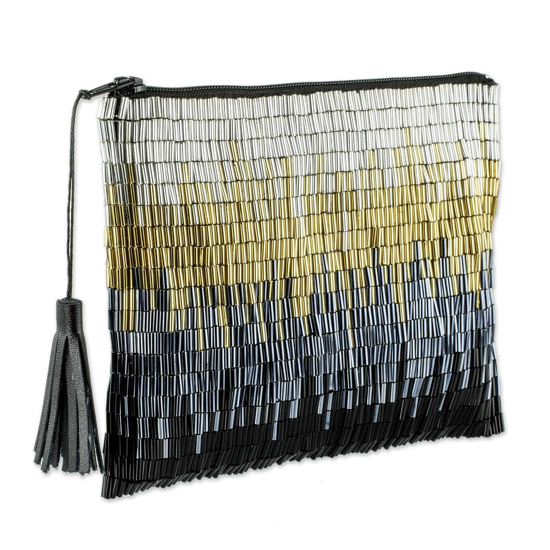 Petite Gold and Silver Hand Beaded Clutch Evening Bag - Glittering Luxe