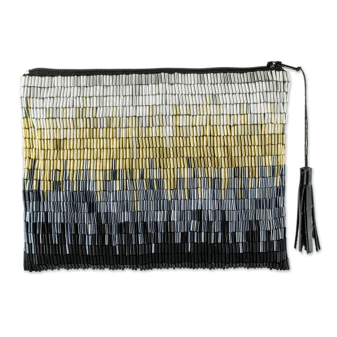 Petite Gold and Silver Hand Beaded Clutch Evening Bag - Glittering Luxe