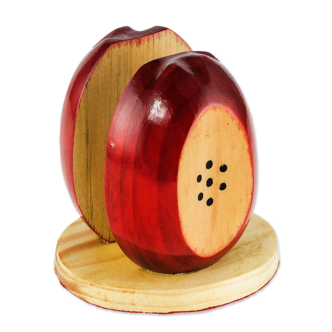Handcarved Pine Wood Napkin Holder - Sweet Red Apple