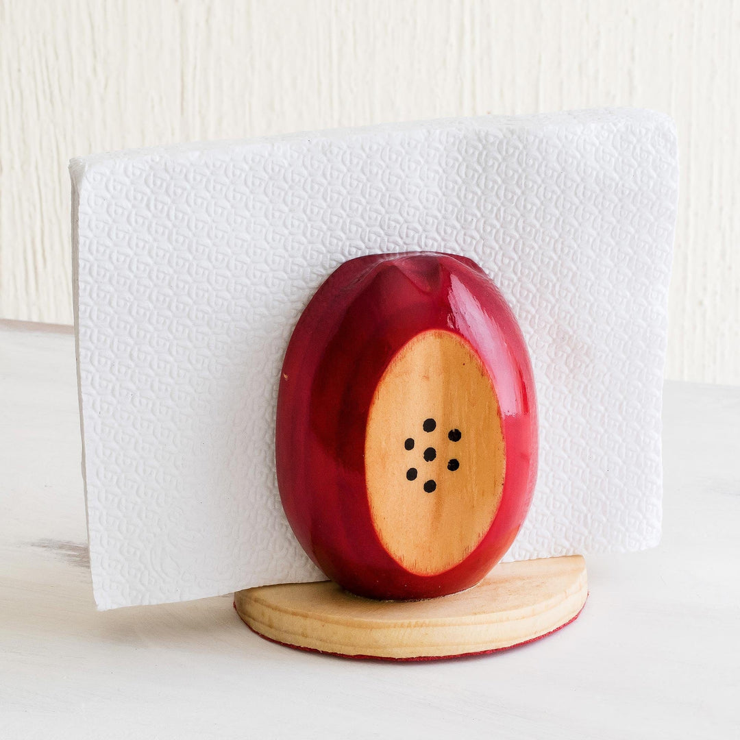 Handcarved Pine Wood Napkin Holder - Sweet Red Apple